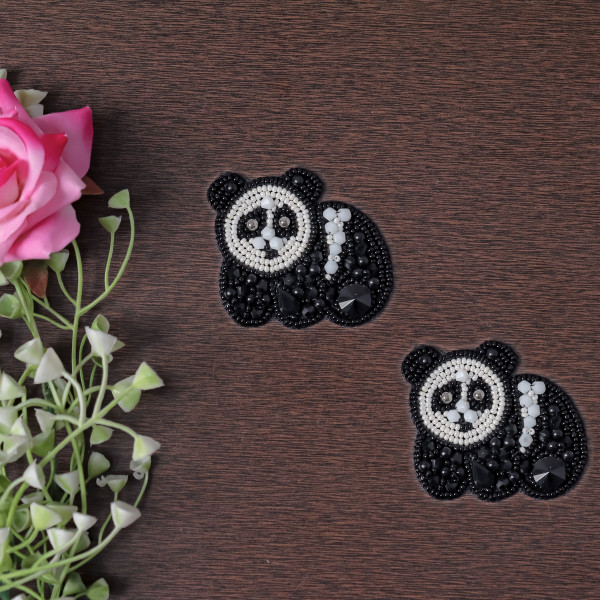 Pair of Handmade Beaded Panda Bear Applique Patch