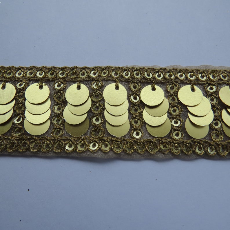 Golden Coin Lace Border Boho Belly Dance Fringe Trim with Coins Golden Coin Lace Border Boho Belly Dance Fringe Trim with Coins