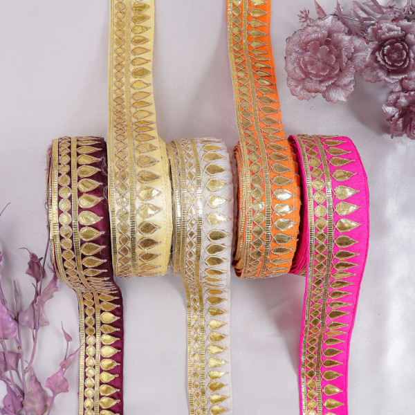 Tilak Gold Gota Work Lace Ribbon – Hand Embroidered Ethnic Trim for Sarees & Crafts