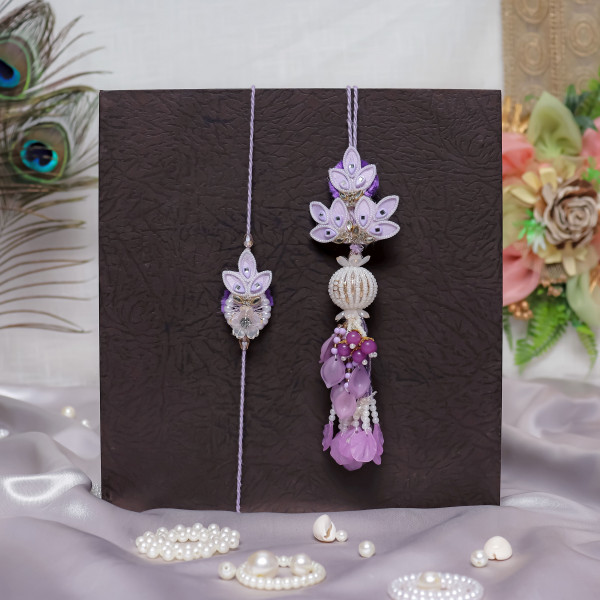Designer Lavender Bhai Bhabhi Rakhi Set | Matching Brother & Bhabhi Lumba Pair