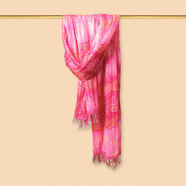 Bandhani Print Yellow Rani Chinnon Dupatta
