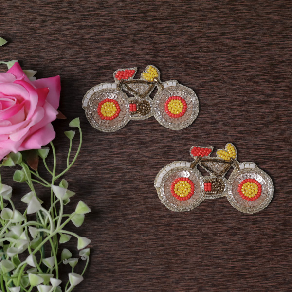 Pair Of Sparkly Sequin & Beaded Cycle Patch – Handmade DIY Craft Applique