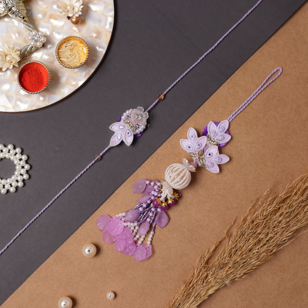 Designer Lavender Bhai Bhabhi Rakhi Set | Matching Brother & Bhabhi Lumba Pair