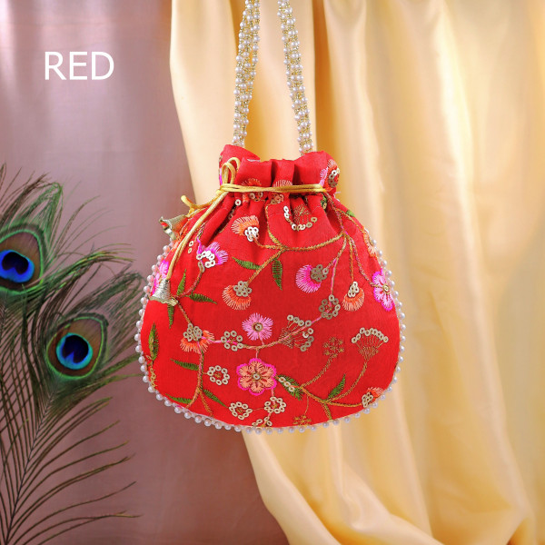 Pack of 10pc Vibrant Multi-Thread Embroidered Festive Potli Bag
