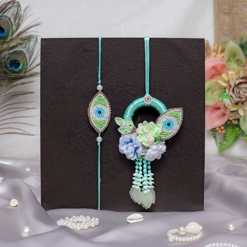Image of Matching Evil Eye Rakhi Set for Bhaiya Bhabhi | Protective Nazar Rakhi Pair