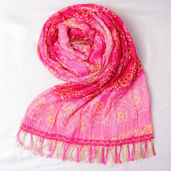 Bandhani Print Yellow Rani Chinnon Dupatta