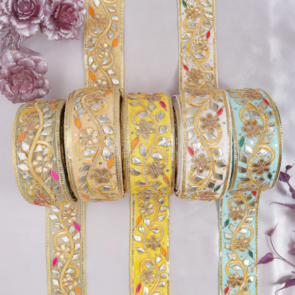 Ethnic Gota Patti Lace Border – Metallic Gold Floral Trim for Saree & Craft DIY