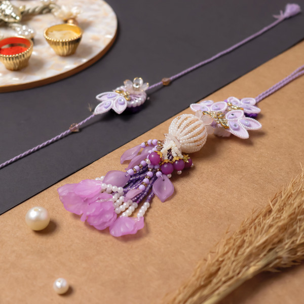 Designer Lavender Bhai Bhabhi Rakhi Set | Matching Brother & Bhabhi Lumba Pair