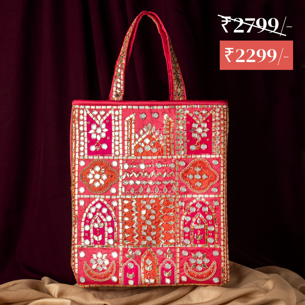 Image of RANI MULTI MIRROR WORK BIG SIZE BAG PUSE WITH HANDLE