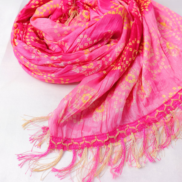 Bandhani Print Yellow Rani Chinnon Dupatta