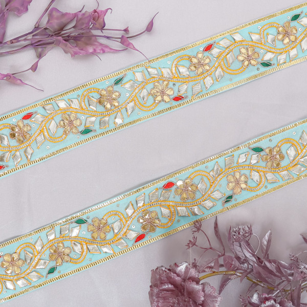 Ethnic Gota Patti Lace Border – Metallic Gold Floral Trim for Saree & Craft DIY