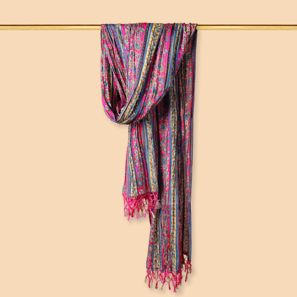 Image of Multi Color Floral Print Rama Chinnon Dupatta