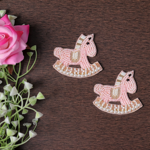 pair of Beaded Rocking Horse Embroidered Applique Patch