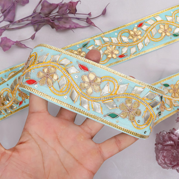 Ethnic Gota Patti Lace Border – Metallic Gold Floral Trim for Saree & Craft DIY