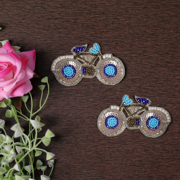 Pair Of Sparkly Sequin & Beaded Cycle Patch – Handmade DIY Craft Applique