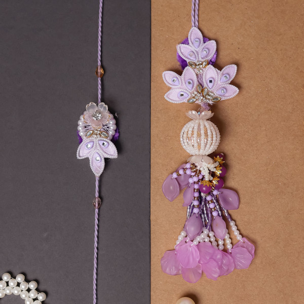 Designer Lavender Bhai Bhabhi Rakhi Set | Matching Brother & Bhabhi Lumba Pair