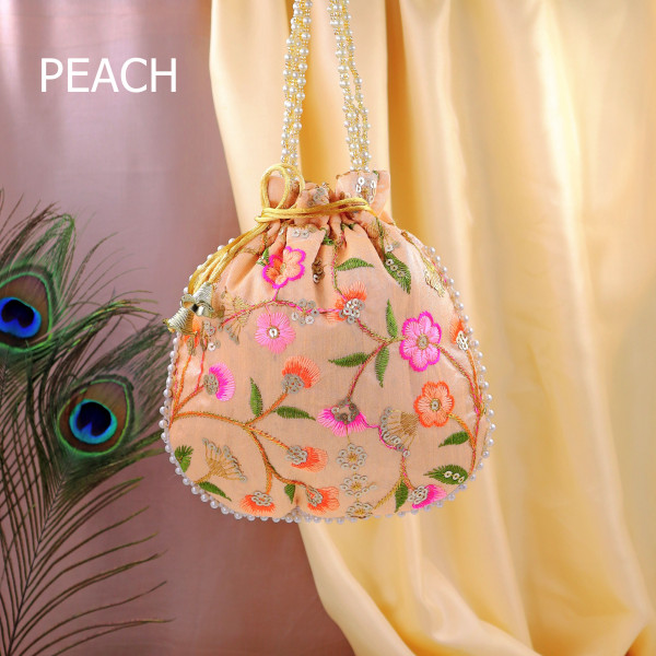 Pack of 10pc Vibrant Multi-Thread Embroidered Festive Potli Bag
