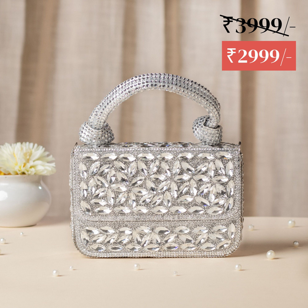 Image of Silver Crystal Clutch Bag