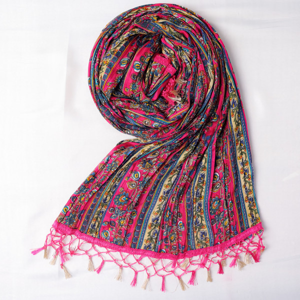 Multi Color Floral Print Rama Chinnon Dupatta