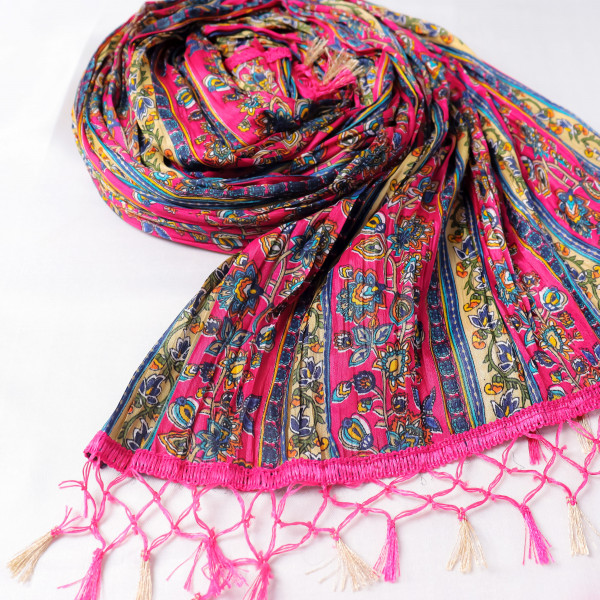 Multi Color Floral Print Rama Chinnon Dupatta