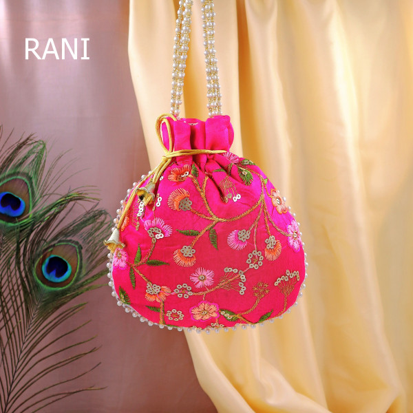 Pack of 10pc Vibrant Multi-Thread Embroidered Festive Potli Bag