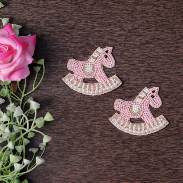 pair of Beaded Rocking Horse Embroidered Applique Patch