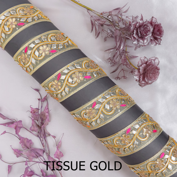Ethnic Gota Patti Lace Border – Metallic Gold Floral Trim for Saree & Craft DIY