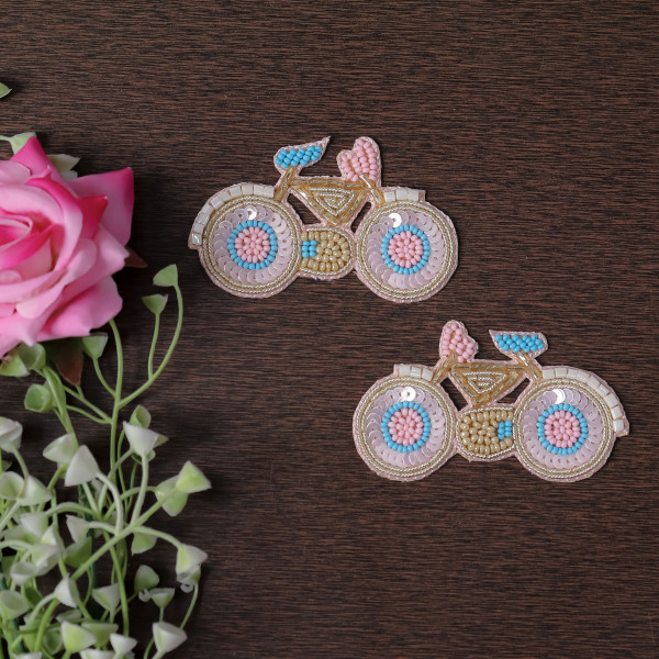 Pair Of Sparkly Sequin & Beaded Cycle Patch – Handmade DIY Craft Applique