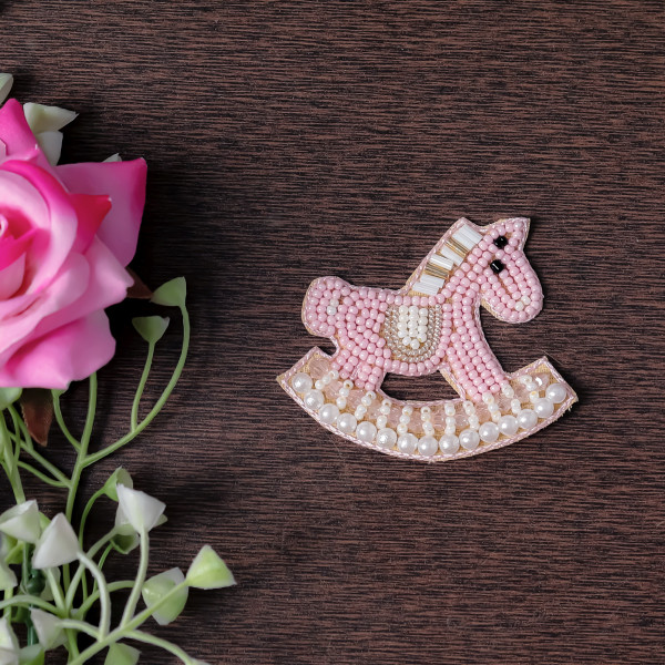 pair of Beaded Rocking Horse Embroidered Applique Patch