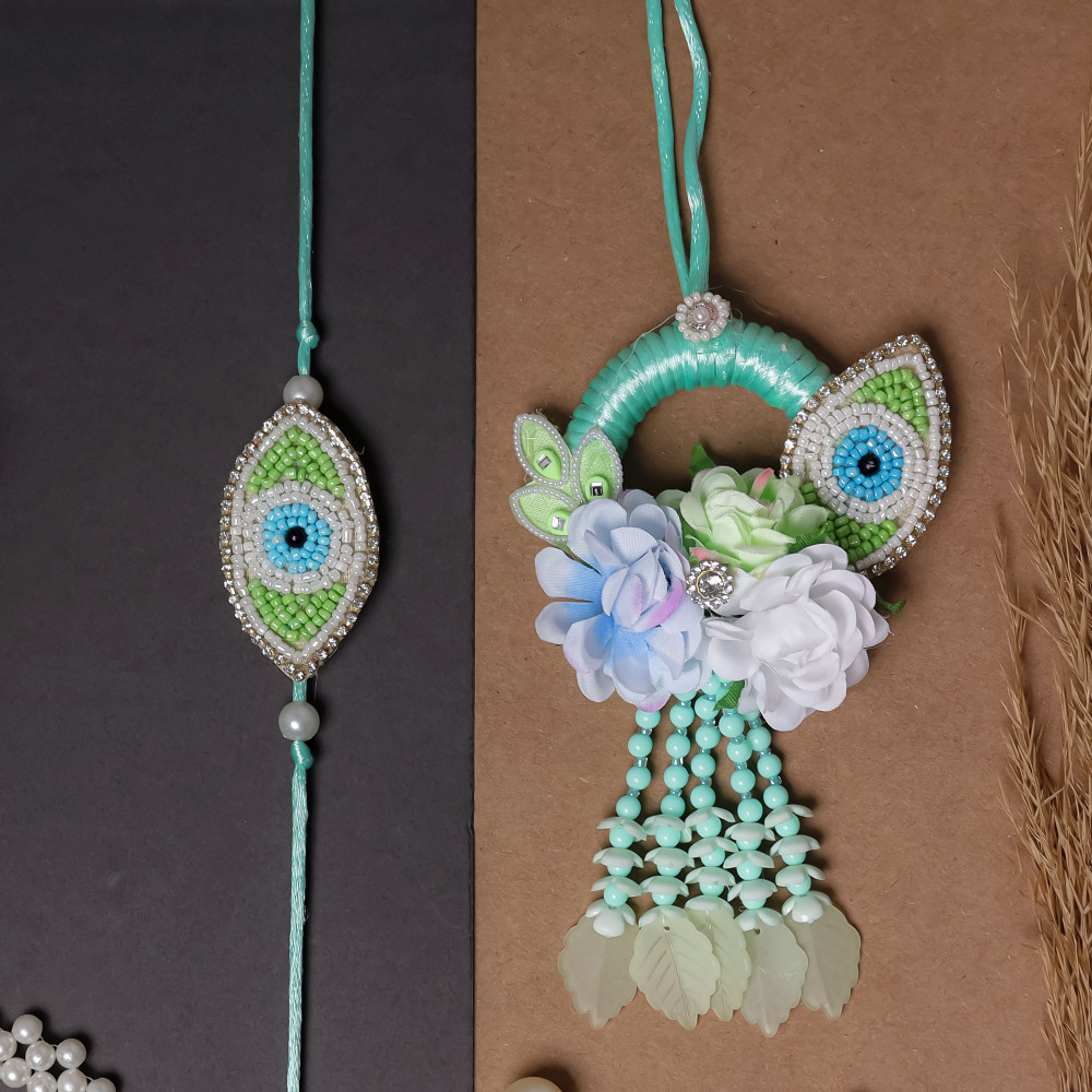 Image of Matching Evil Eye Rakhi Set for Bhaiya Bhabhi | Protective Nazar Rakhi Pair