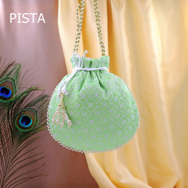 Pack of 10pc Handcrafted Chikankari Embroidery Festive Potli Bag