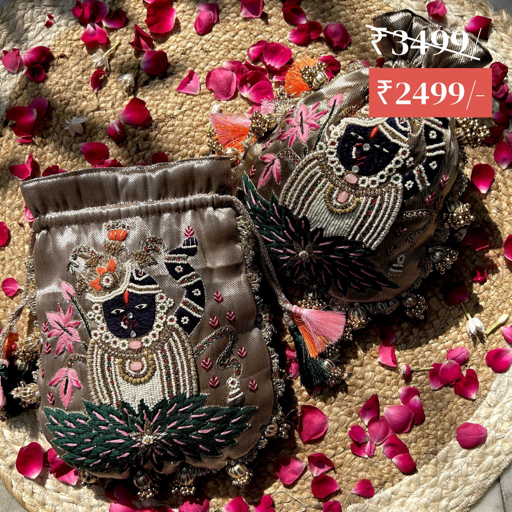 Image of Copper Gold Shrinath Ji Lotus Tissue Potli (Shreenath Ji) (1 piece)