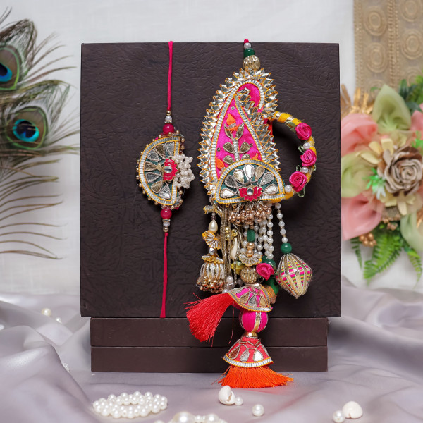 Royal Keri Motif Gota Patti Bhaiya Bhabhi Rakhi Set (Pair)