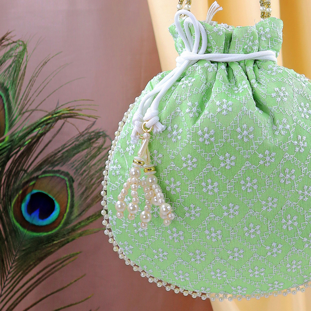 Image of Pack of 10pc Handcrafted Chikankari Embroidery Festive Potli Bag