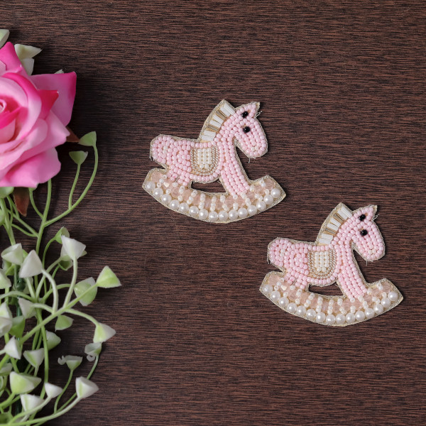 pair of Beaded Rocking Horse Embroidered Applique Patch