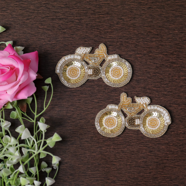 Pair Of Sparkly Sequin & Beaded Cycle Patch – Handmade DIY Craft Applique