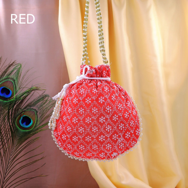 Pack of 10pc Handcrafted Chikankari Embroidery Festive Potli Bag