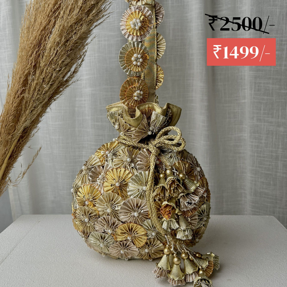 Image of Golden Gota Flower Embellished Potli Bag