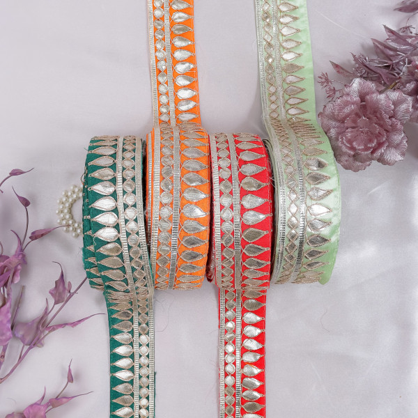 Tilak Water Gold Gota Work Lace Ribbon – Hand Embroidered Ethnic Trim for Sarees & Crafts