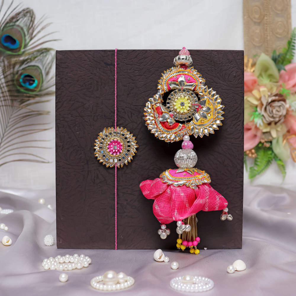 Image of Premium Multi-Gota Bhai Bhabhi Rakhi Pair | Traditional Handmade Rakhi Set