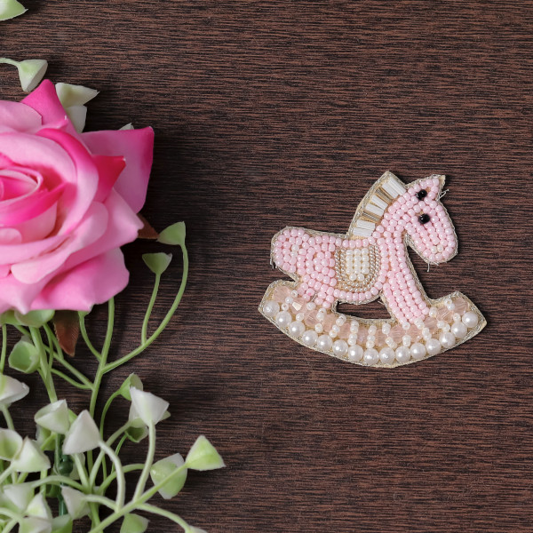 pair of Beaded Rocking Horse Embroidered Applique Patch