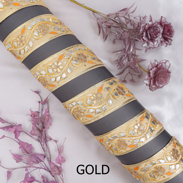 Ethnic Gota Patti Lace Border – Metallic Gold Floral Trim for Saree & Craft DIY