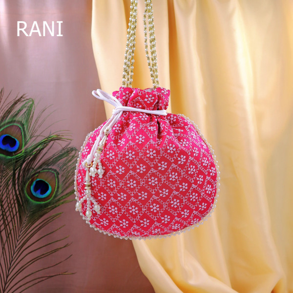 Pack of 10pc Handcrafted Chikankari Embroidery Festive Potli Bag