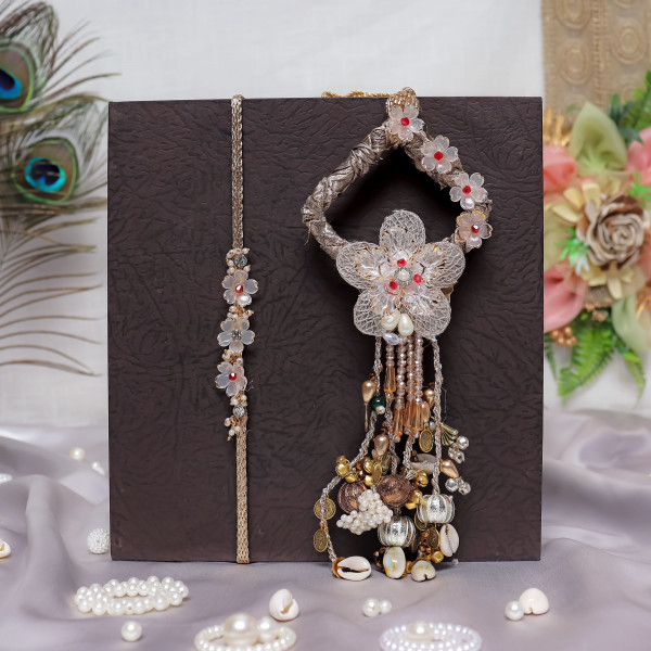 Elegant Golden Bhai Bhabhi Rakhi Set – Premium Pair Rakhi for Brother & Sister-in-Law
