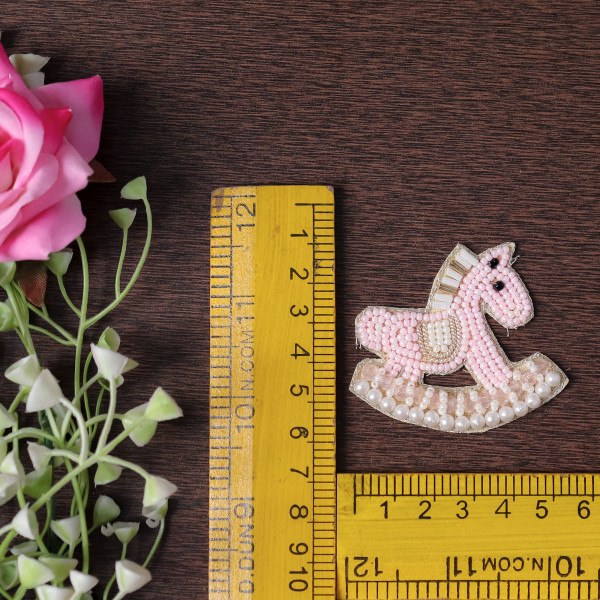 pair of Beaded Rocking Horse Embroidered Applique Patch