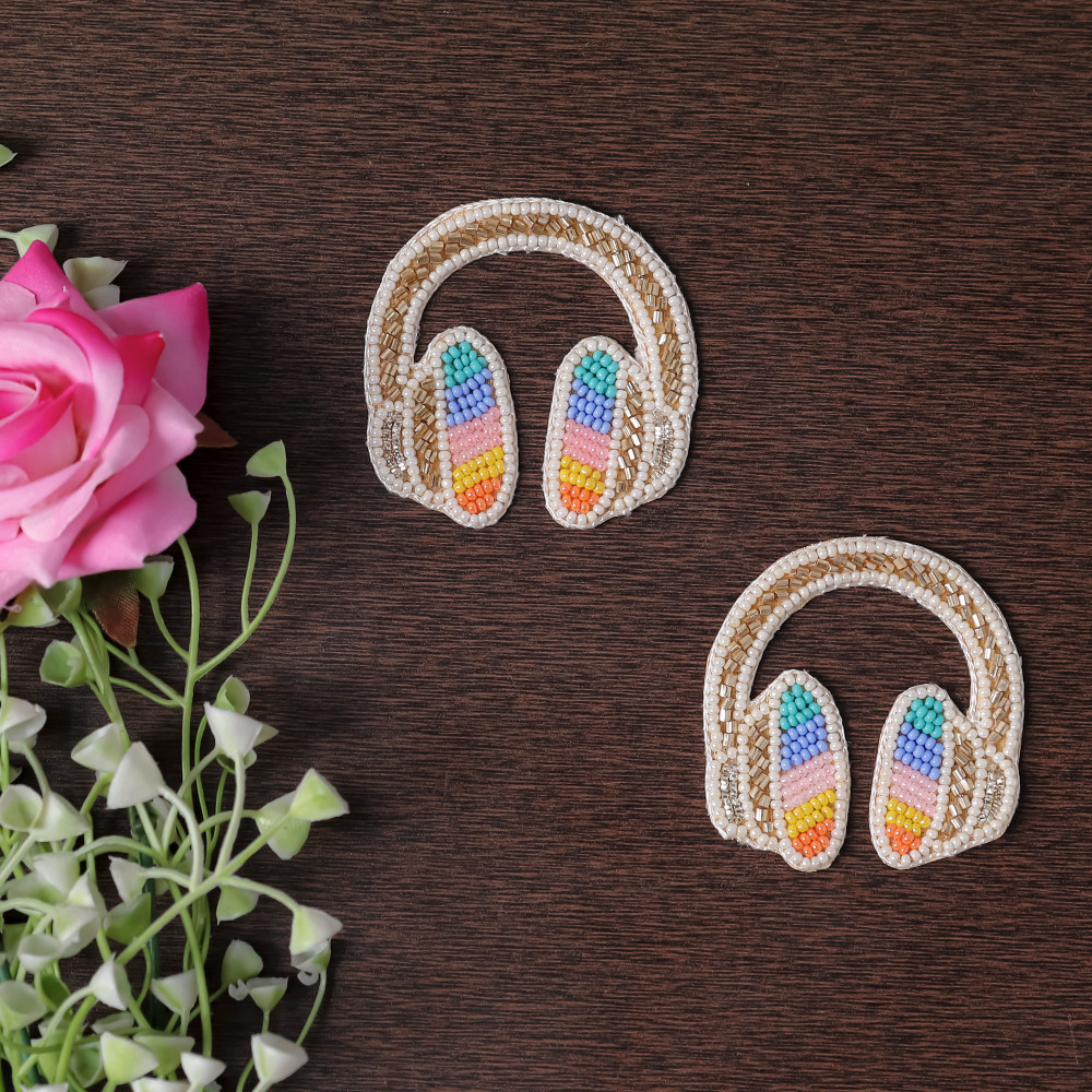 Image of Pair Of Sparkly Beaded Headphone Patch | DIY Craft Applique