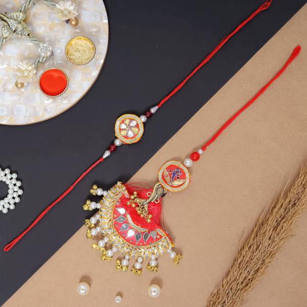 Festive Gota & Mirror Work Bhaiya Bhabhi Lumba Rakhi Set