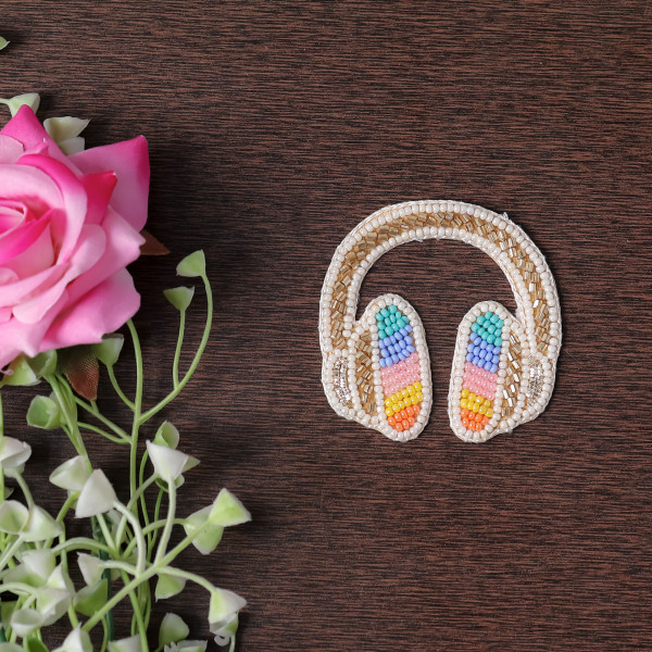 Pair Of Sparkly Beaded Headphone Patch | DIY Craft Applique