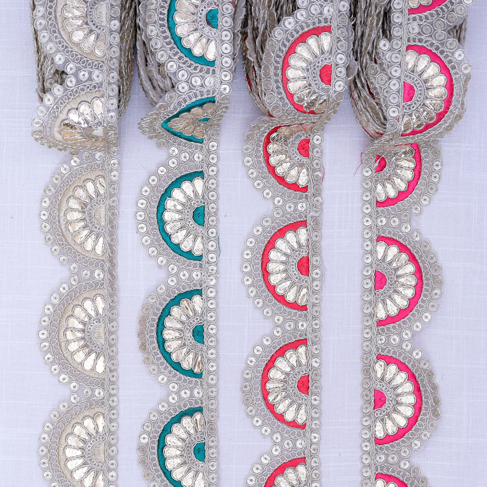 Image of Elegant Scallop Gota Embroidery Border Lace Ribbon for Festive Crafts &amp; Sarees