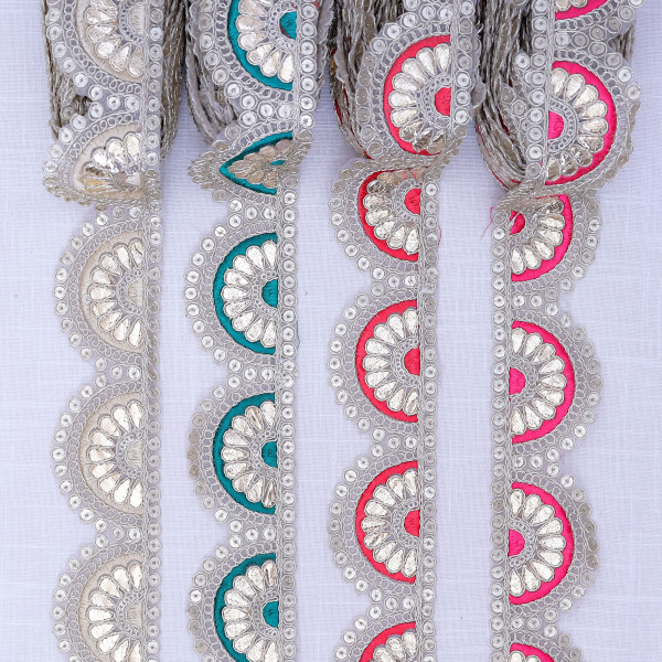 Elegant Scallop Gota Embroidery Border Lace Ribbon for Festive Crafts & Sarees